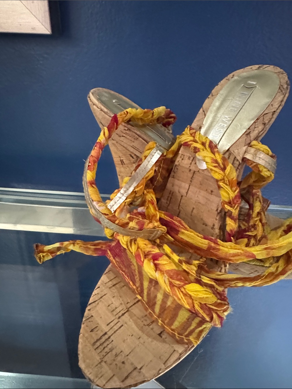 Nine West Cork Wedge Braided Sandals in Yellow & Red